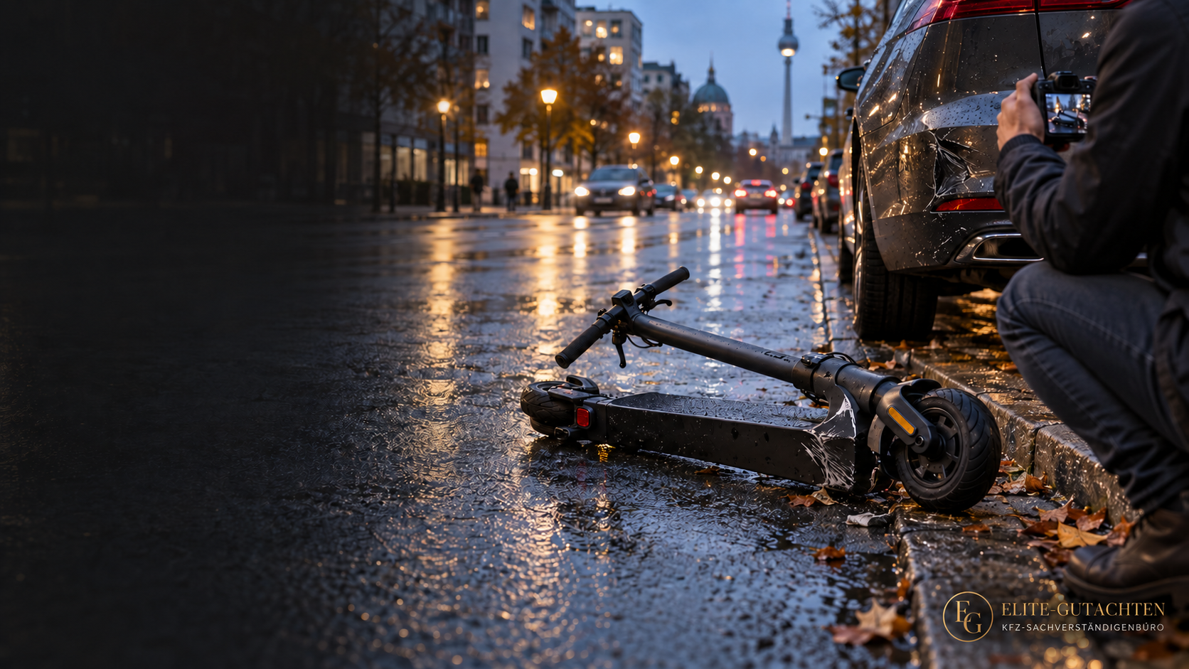 Beschädigter E-Scooter nach einem Unfall in Berlin