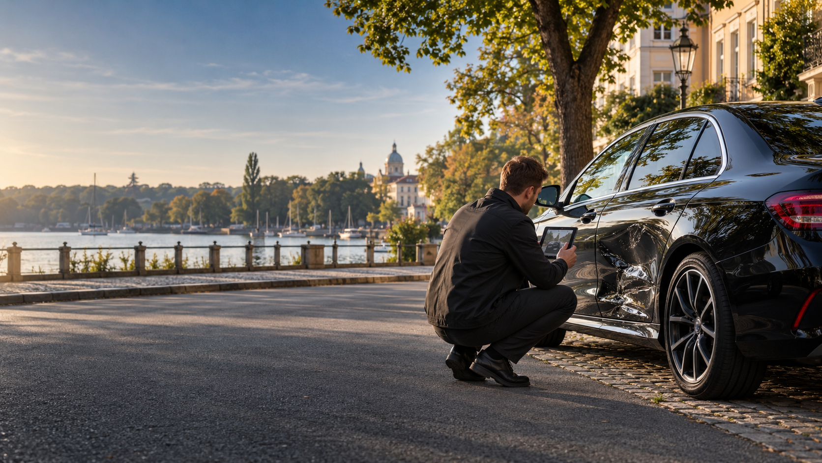 Kfz-Gutachter dokumentiert einen Unfallschaden in Potsdam vor Ort